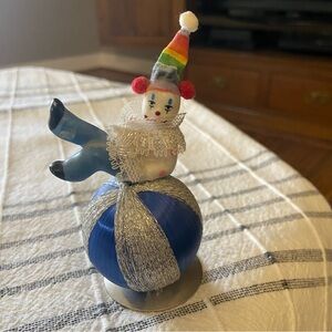Vintage Festive Clown Figurine with Blue and Silver Accents - Christmas?